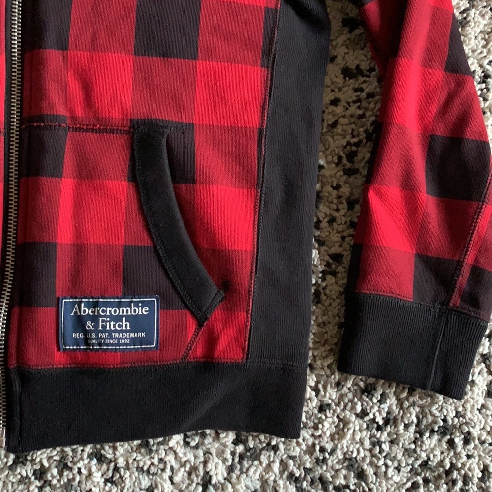 Abercrombie & Fitch Men’s Sherpa Full Zip Red Black Buffalo Plaid Hoodie Size XS - Picture 5 of 9